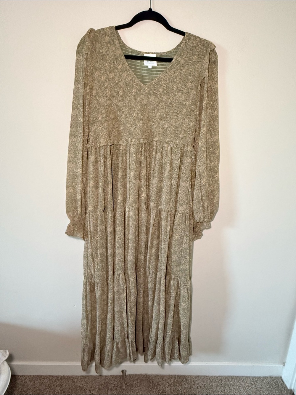 V-Neck Tiered Midi Dress in Taupe by